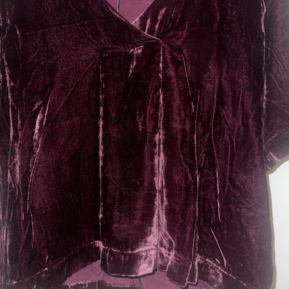 NWT Leo & Sage Crushed Velvet Short Sleeve Top Burgundy V Neck Size Large - Picture 3 of 8